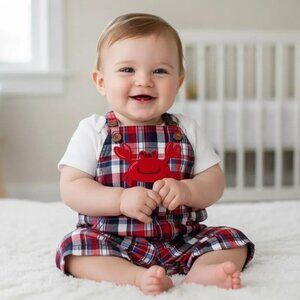 Child of Mine Plaid Crab Shortalls 6-9 Months